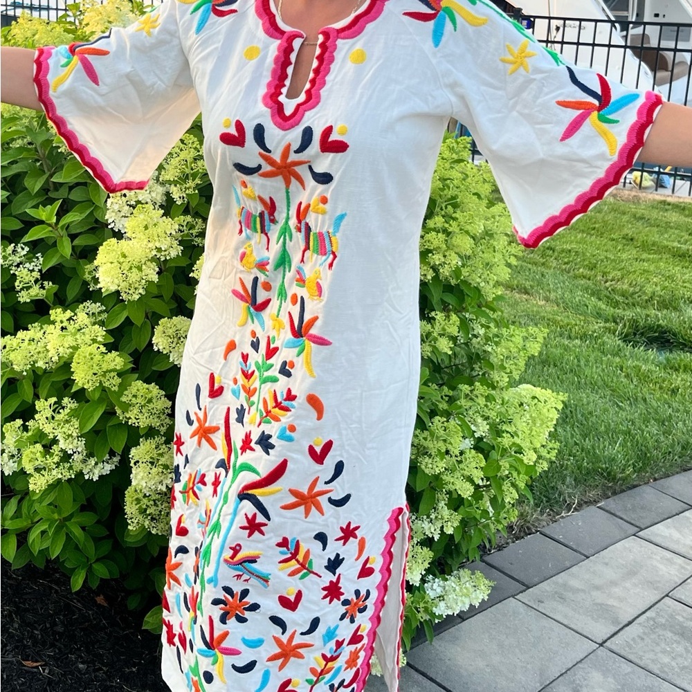 Frances Valentine Linen Caftan in Otomi Oyster Multi